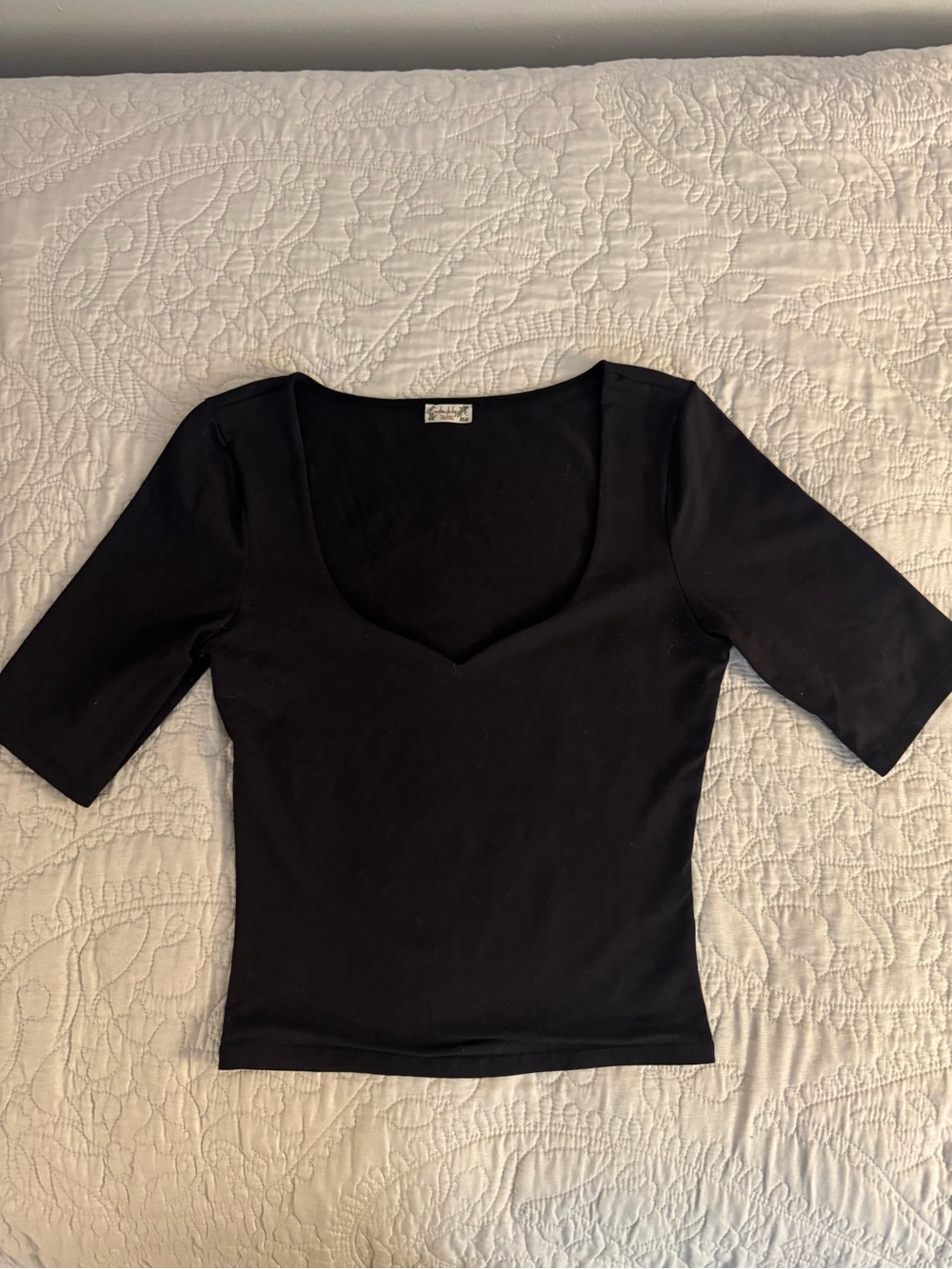 Free People Black Scoop-Neck Short Sleeve Tee
